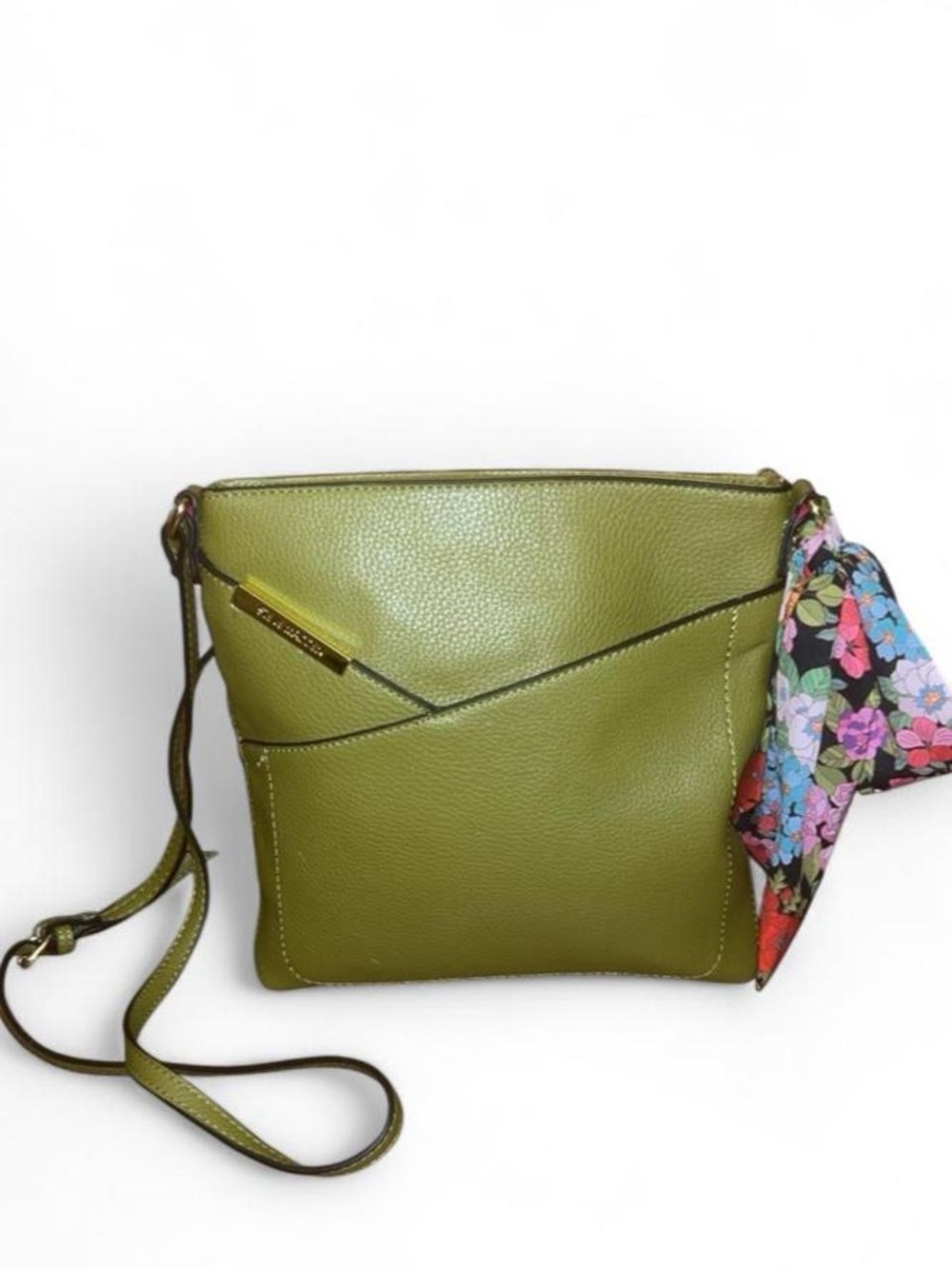 Steve Madden Olive Green Pebbled Faux Leather Crossbody Bag w/ Floral Scarf